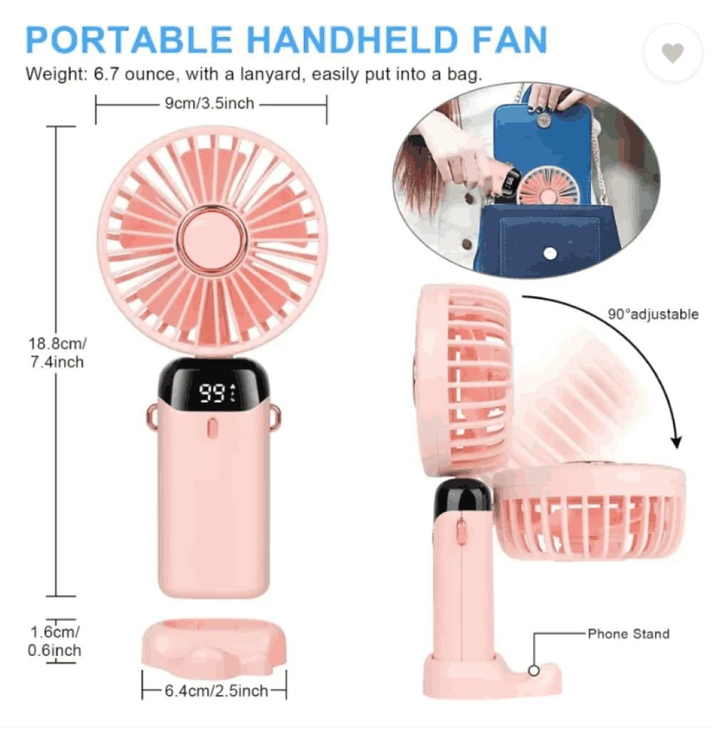 3-in-1 Portable Handheld Fan with LED Display
