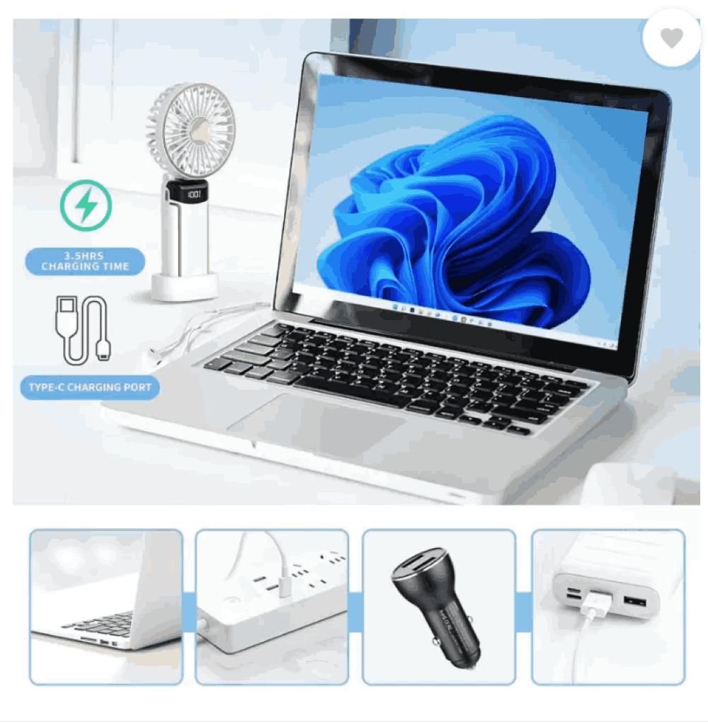 3-in-1 Portable Handheld Fan with LED Display