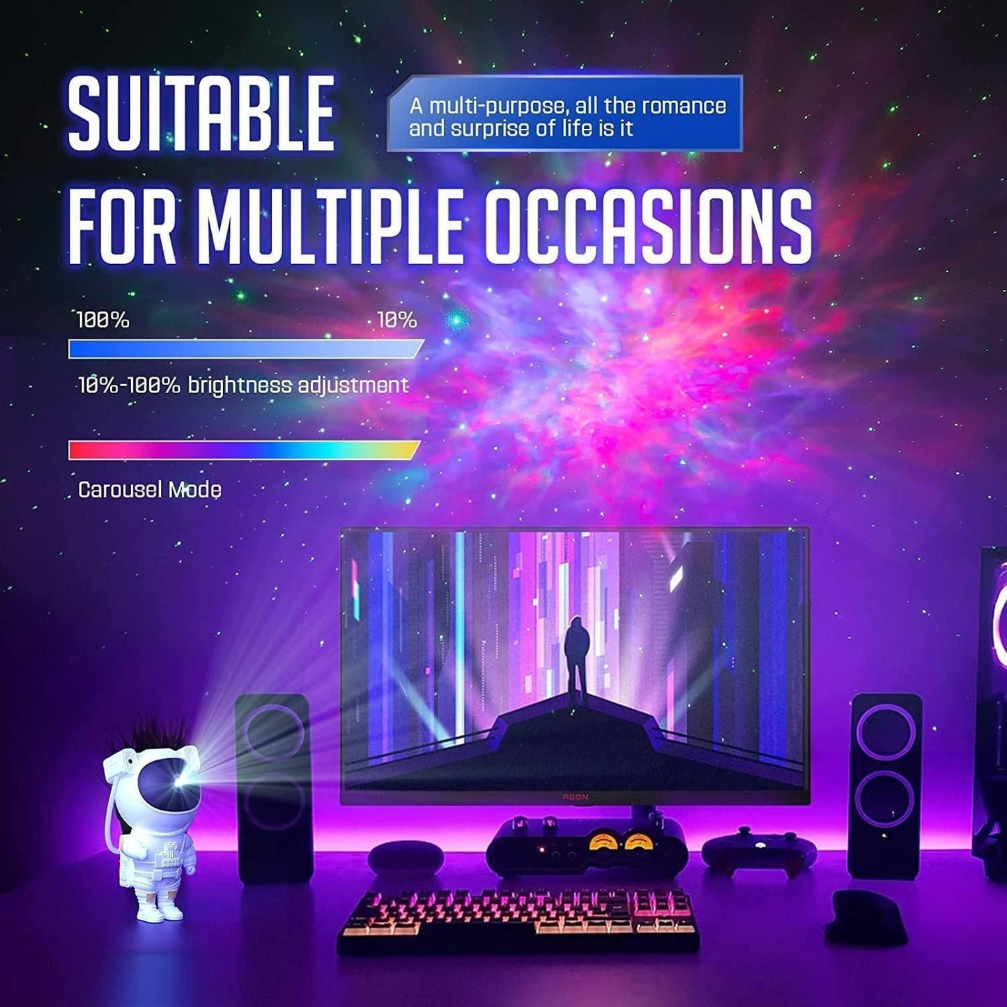 Astronaut Galaxy Projector – 360° Magnetic Head Rotation with Remote Control